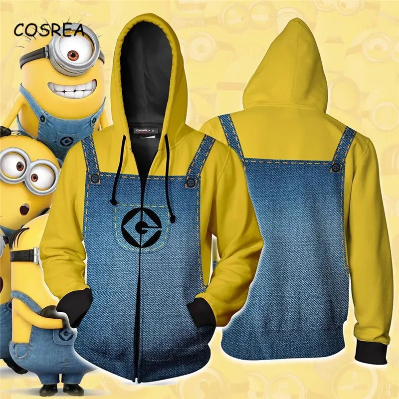 

Anime Cartoon Minion Hoodies Sweatshirt 3D Printed Cropped Zipper Hooded Sweater Men Jackets Tracksuit for Boys Hoody Ladies