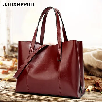

New Fashion oil wax leather women's messenger bag casual tote brand leather brown female shoulder bags retro women's handbag