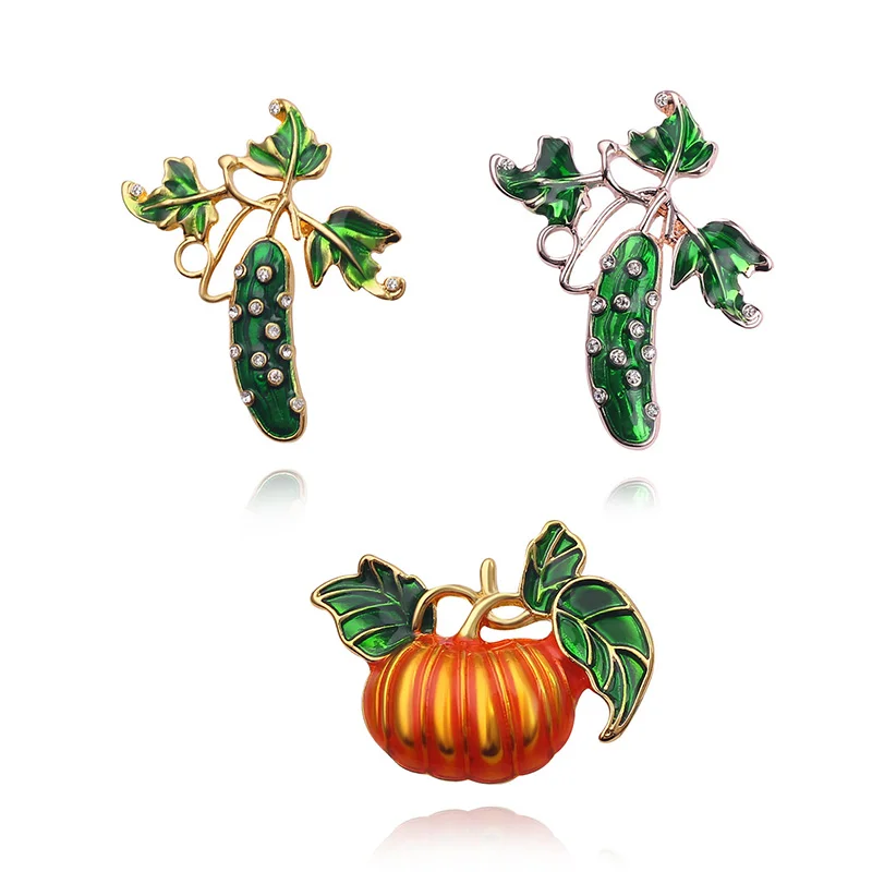 

Green Vegetable Fruit Pumpkin Cucumber Brooches Harajuku Style Clothes Collar Clip Gold Silver Color Jewelry Accessories