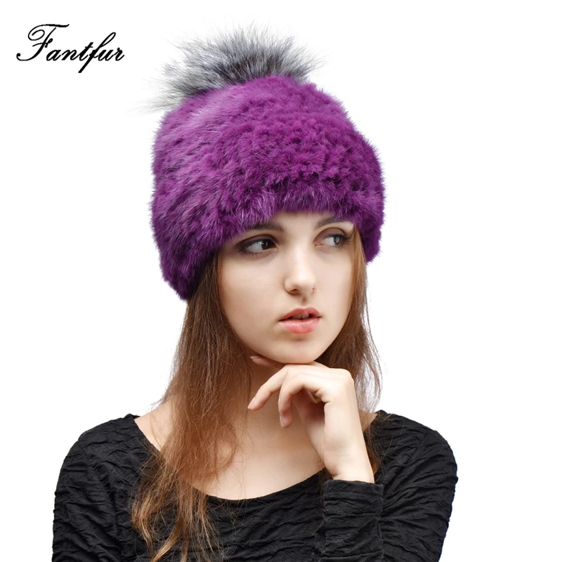 

Women'S Winter Fashion Real Geniune Mink Fur Hat with Fox Ball Casual 16 Colours Knitted Pom Pom Autumn Fur Cap For Women News