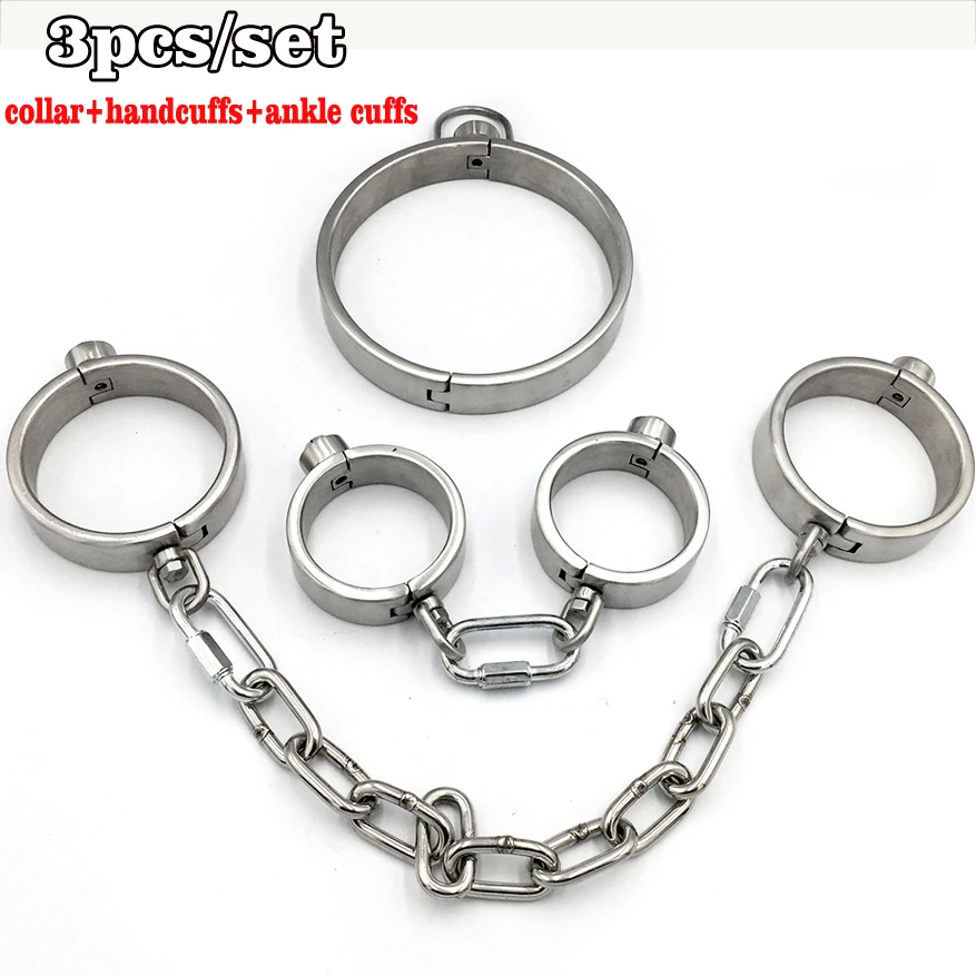 3pcs/Set Hand Ankle Cuffs Slave Collar Adult Games Stainless Steel Bondage Kit BDSM Tools Metal Handcuffs Sex Toys For Couples | Красота и