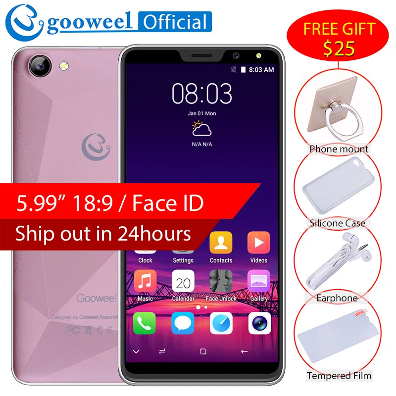 2019 Gooweel M5 Plus Face ID 5 99 дюймов 18:9 ips экран смартфон 5MP камера MTK6580 четырехъядерный