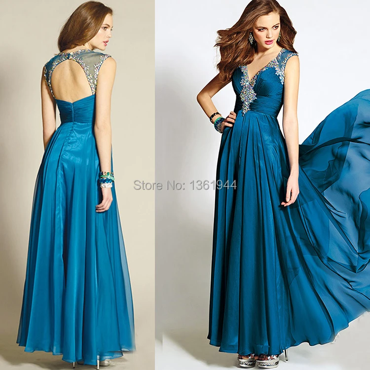 teal color evening gowns