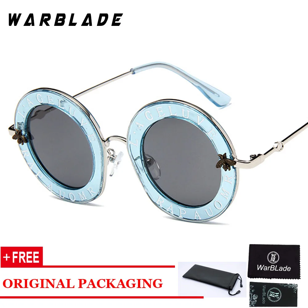 Письмо Круглые Солнцезащитные очки женские брендовые дизайнерские женские черные оттенки солнцезащитные очки унисекс тренд Очки UV400 - Цвет линз: blue case