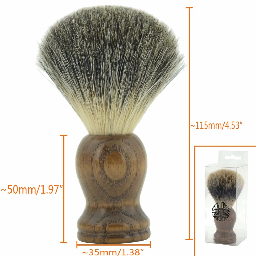 Men Pure Badger Hair Wet Shaving Brush Natural Wood Retro Handle Salon