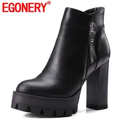 Egonery/обувь 2018 г. двусторонняя молния дизайн женские ботильоны маленький круглый носок квадратный каблук 3 см платформа короткие женские