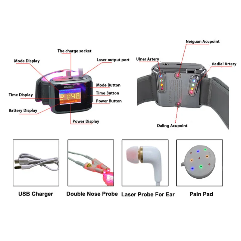 

ATANG 4ColorsCold Red Light Laser Therapy Wrist Watch That Helps to Aid Cure Diabetes, to Lower Blood Pressure, high Blood Fat