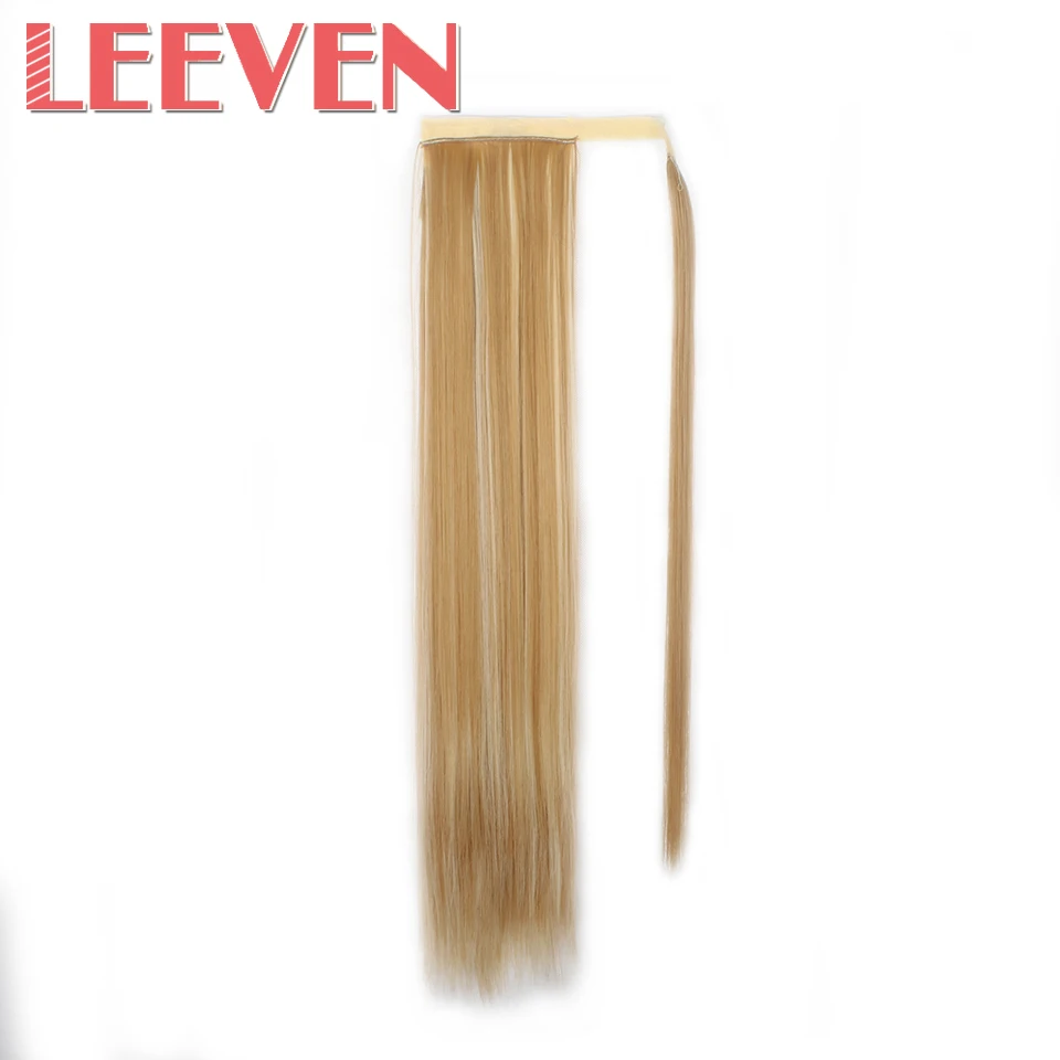 Leeven 24" Synthetic Straight Fake Hair Pieces Blonde To Brown Ponytail Clip in hair pony tail extension High Temperature Fiber