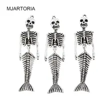 3 шт., винтажные подвески в форме черепа русалки в форме черепа, антикварные ожерелья и подвески на холлоуин, подвески для самостоятельного изготовления ювелирных изделий, подвески