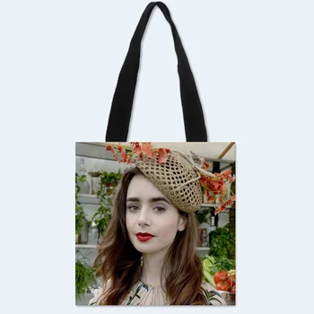 

New Custom Lily Collins printed canvas tote bag convenient shopping bag woman bag student bag Custom your image