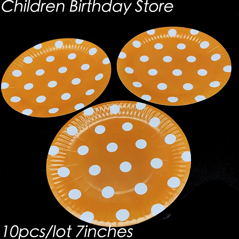 10pcs/lot orange dots theme disposable plates polka dots theme birthday