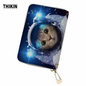 

THIKIN Cute Astronaut Cat Printed ID Card Holder Case PU Leather Function Business Cards Cover Women Credit Cards Protect Bag