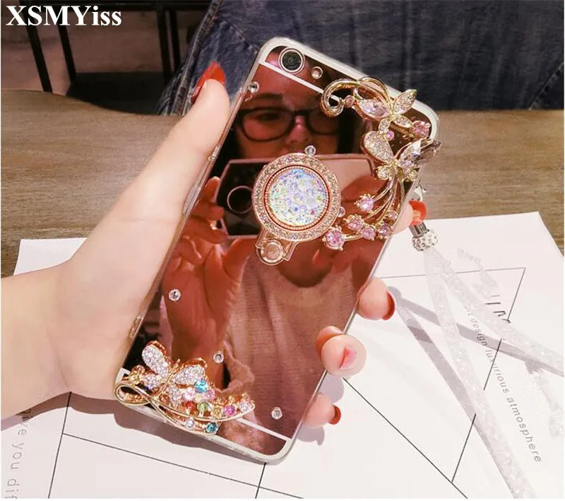 

XSMYiss For Xiaomi5X 6X 8 9 SE Lite Max2 For Redmi Note 4X 5A 5 6 7 Pro Bling Diamond Mirror Phone Case Ring Stand Finger Holder