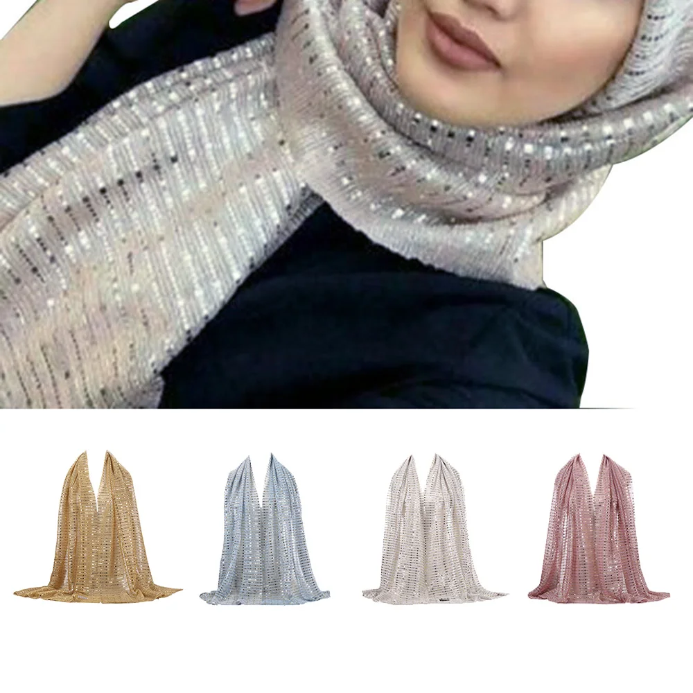 Хиджабы для женщин исламские дамы блёстки шифон длинный платок головной платок женский полное покрытие обертывание простой хиджаб мусульманская мода платок