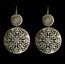 SHUANGR 2 Color Double Round Hollow Gold Color Long Drop Earring For Women Vintage Bohemia Jewelry Brincos Femme