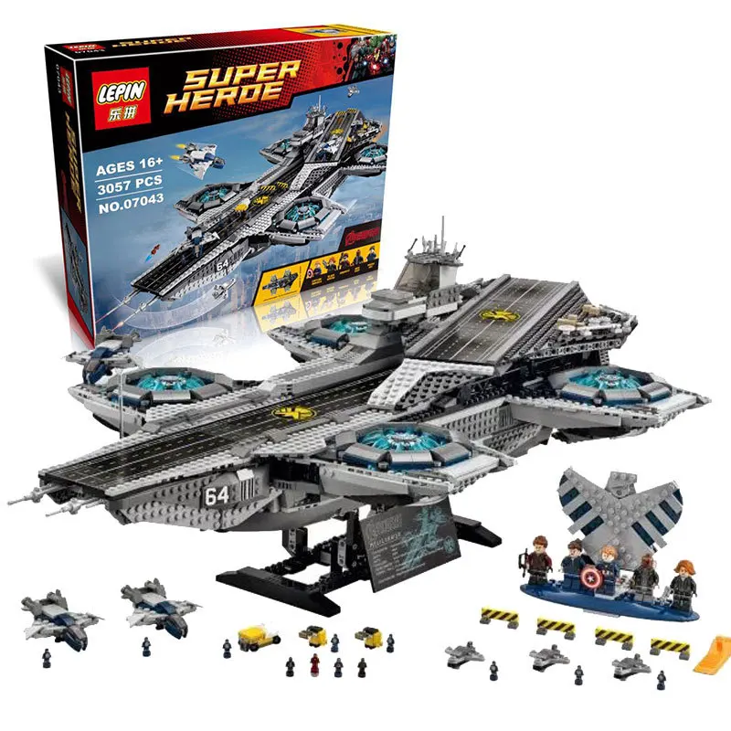 font b LEPIN b font 07043 Super Heroes Minifigure 3057PCS The SHIELD Helicarrier Model Toys