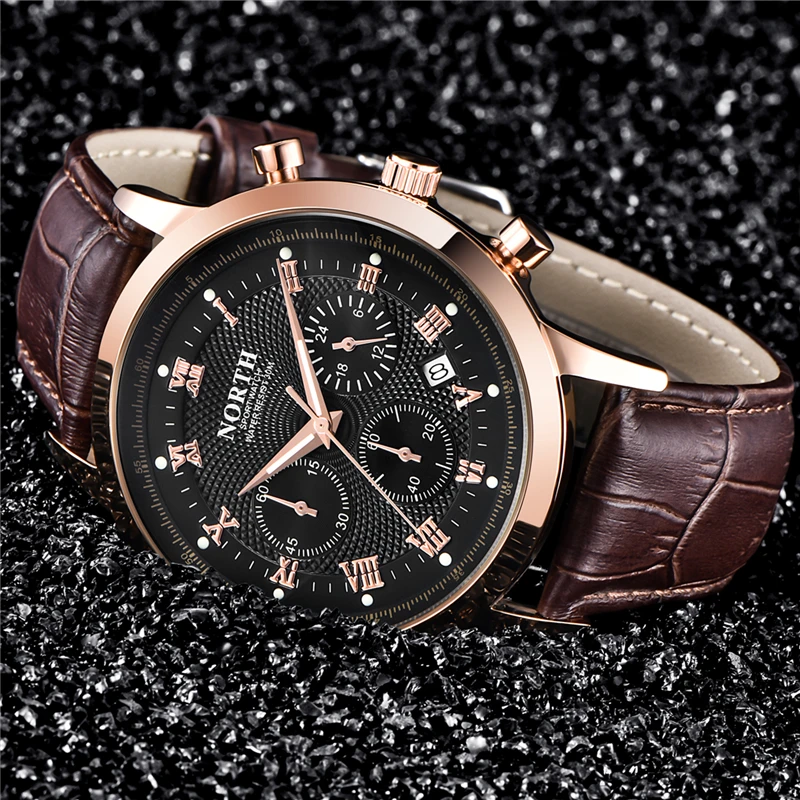 NORTH Mens Watches Top Brand Luxury Men's Army Military Sport Watch Men Casual Leather Waterproof Q