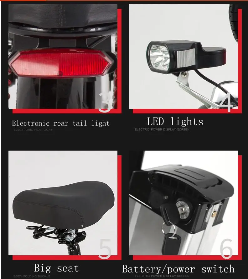 Flash Deal 14inch Mini electric bike 350W Powerful folding scooter Mountain electric bicycle 48V32A LG Lithium Battery city e bike two seat 5