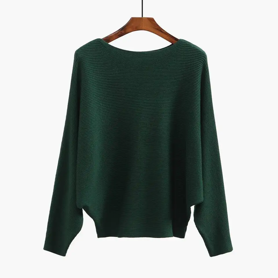 

2017 Autumn Winter Women's Knitted Slash Neck Casual Solid Sweaters Female Full Sweater Hedging Loose Batwing Sleeve Pullover