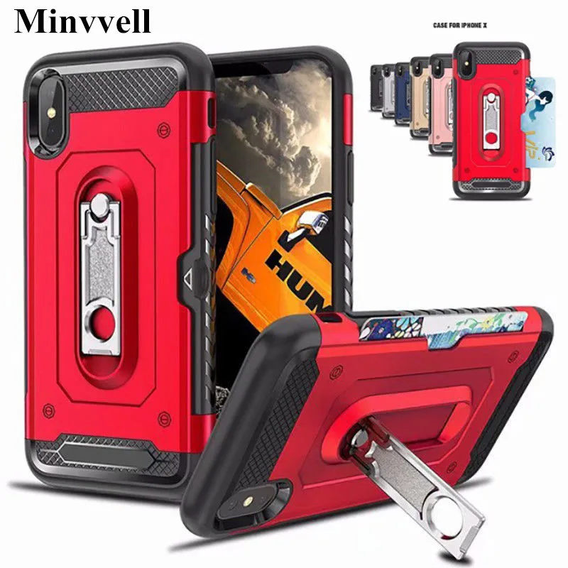 

For iphone X XS XR 7 8 case Hybrid Armor Silicone Back Cover Kickstand For iPhone XS Max X 6S 7 8 Plus Rugged Case Card Pocket