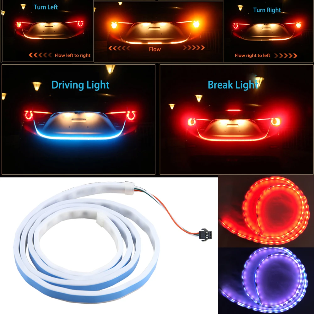 1x 120CM Dual Color Flow Type Drl Marquee Light For Trunk Box With Side Turn Signals