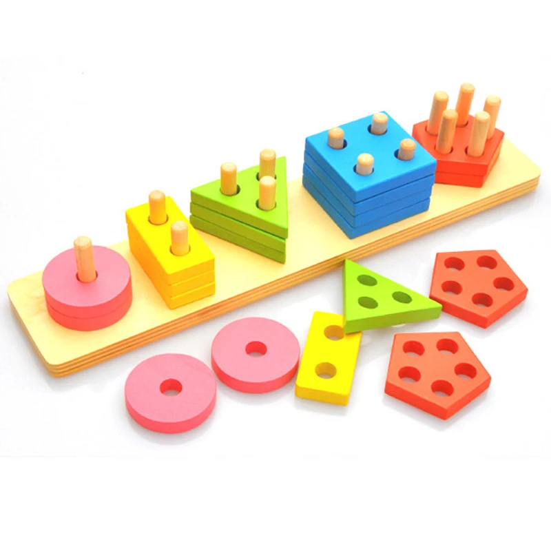 Bébé Montessori jouet en bois géométrie couleurs jouets éducatifs pour enfants 3D Puzzles empilés Classification briques jouets pour enfants