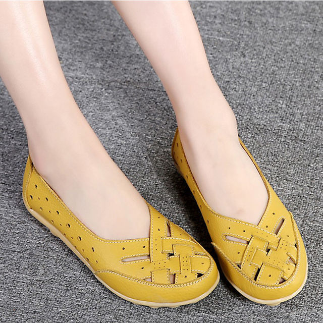 Flats For Women  Comrfort Genuine Leather Flat Shoes Woman Slipony Loafers Ballet Shoes Female Moccasins Big Size 35-44