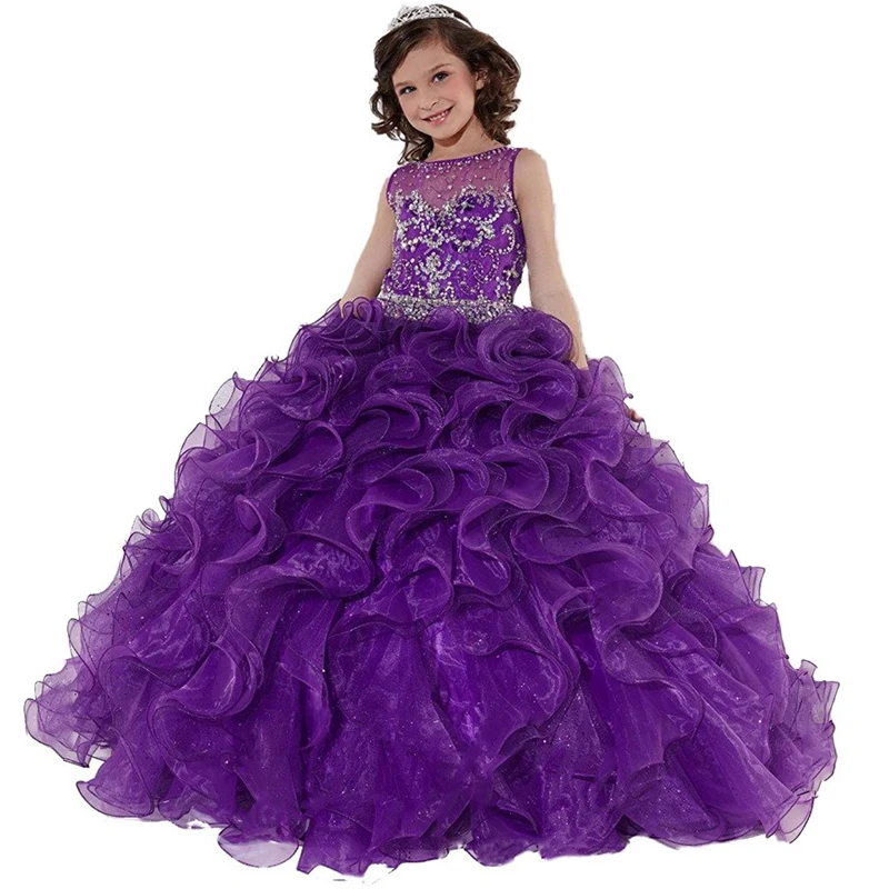 purple little girls pageant dress long 