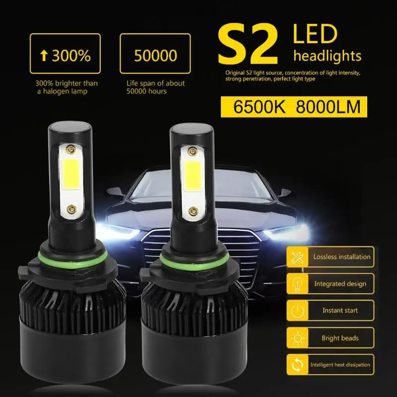 2 шт. Автомобильные светодиодные лампы S2 Серия COB H1 / H11 H7 9005/9004/H13/ H4/9006 9007