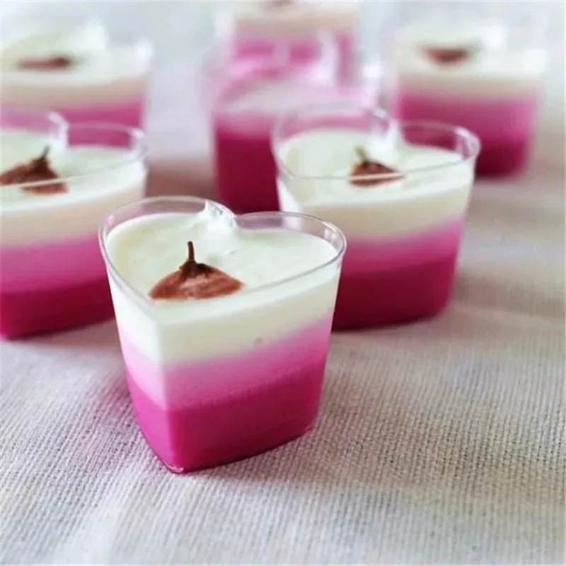 50PCS Mousse Dessert Heart-shaped Cups Plastic Pudding cup Disposable Party Milk Convenient Tiramisu Birthday Wedding Ice Cream