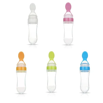 

2020 Baby Newborn Silicone Gel Feeding Bottle Spoon Food Supplement Rice Cereal Spoon Baby Training Feeder
