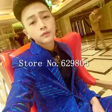 Большие размеры, M-4XL, Синие Блестящие Костюмы, набор, мужское вокальное шоу, одежда, фокус, мужской сценический Блейзер, брюки, костюм для бара, пиджак, брюки