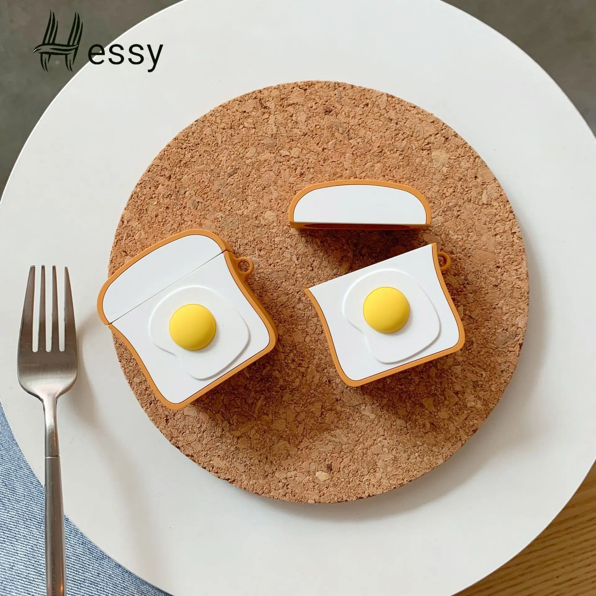 

For AirPods Case 3D Cute Funny Egg Toast Wireless Earphone Headphone Soft TPU Protective Cover for Airpods with Key Ring Holder