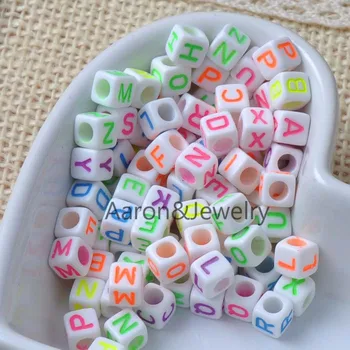 

6x6mm 200PCs Mixed Color Acrylic Alphabet/Letter Cube Pony Beads For Jewelry Making YKL0396