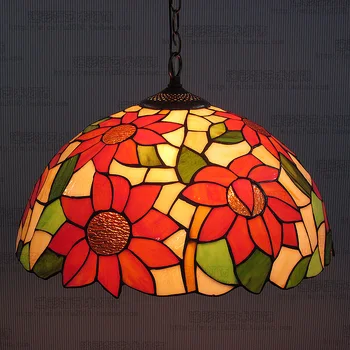 

16inch European tiffany style sunflower Stained Glass Suspended Luminaire E27 110-240V Chain Pendant lights for Dining Room
