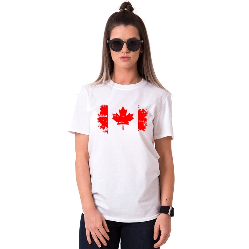 BLWHSA модные Канада Флаг печати Для женщин Для мужчин Одежда для пар хлопок o-образным вырезом короткий рукав белая футболка пара майка для любителей - Цвет: Women White