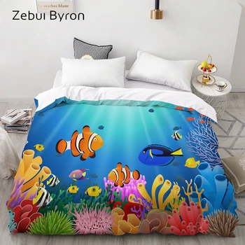 

3D HD Custom Duvet Cover,Comforter/Quilt/Blanket case Queen/King,Cartoon Bedding ocean fish 140x200 for Baby/Kids/Child/Boy/Girl