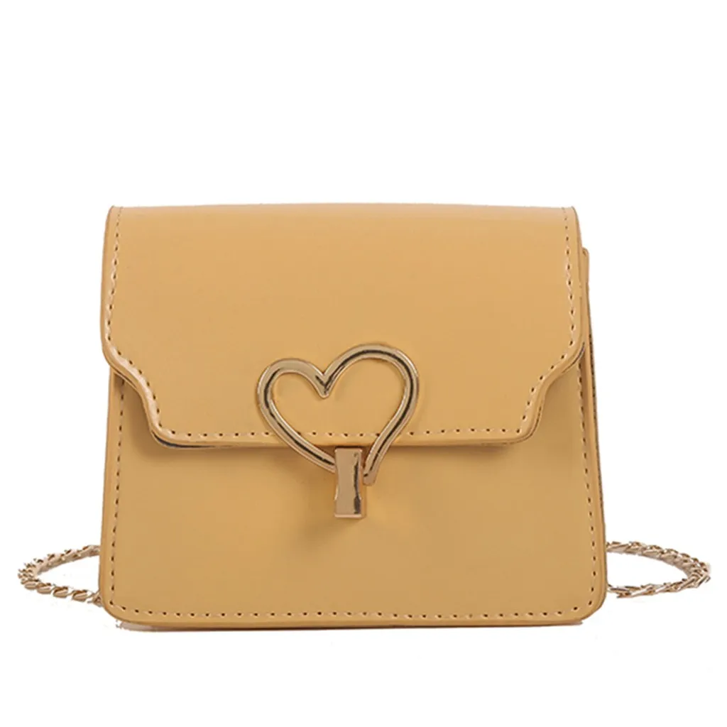 

Fashion Women Small Square Bag PU Leather Heart Metal Shoulder Bag Ladies Handbag Mini Messenger Crossbody Bags Bolso Mujer#H15