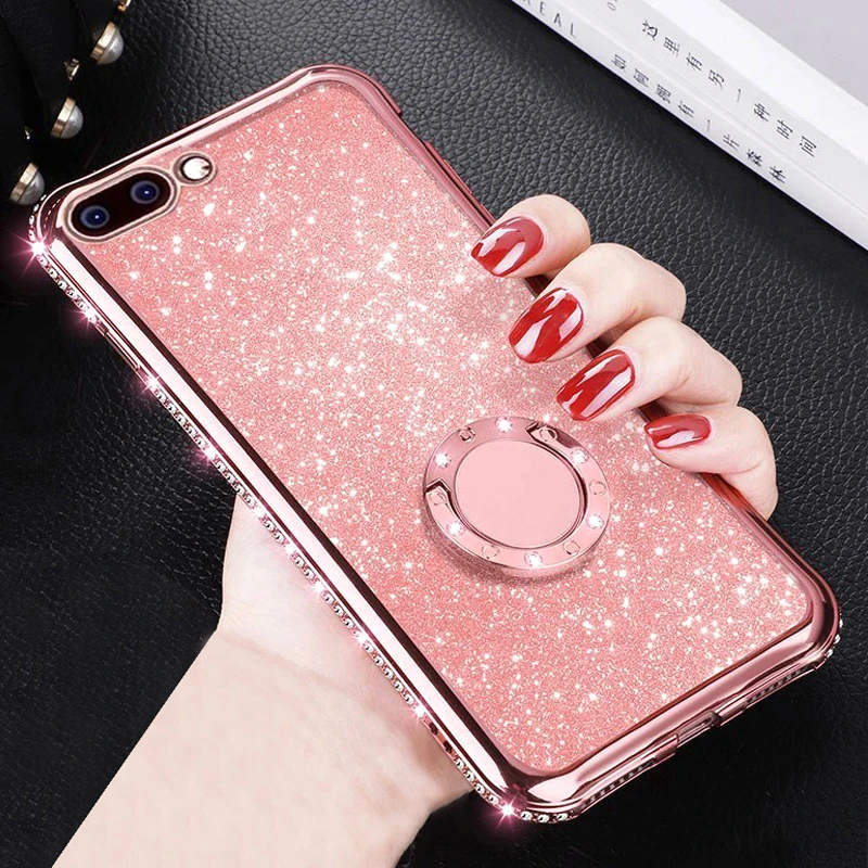 For iPhone XS Max Xr 8 7 6S 6 s Plus Glitter Diamond Magnetic Finger Ring Kickstand Case For Samsung Galaxy S9 Plus Note 9 Cover (8)