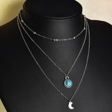 INS/горячая Распродажа Бохо многослойные, круглые камень Луна подвеска, ожерелье, чокер с серебряной цепочкой Цепочки и ожерелья для Для женщин Модные украшения подарок 1 шт