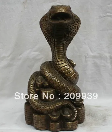 

00563 10" Chinese Feng Shui Bronze Money Coins Wealth Rich Zodiac Year Snake Statue