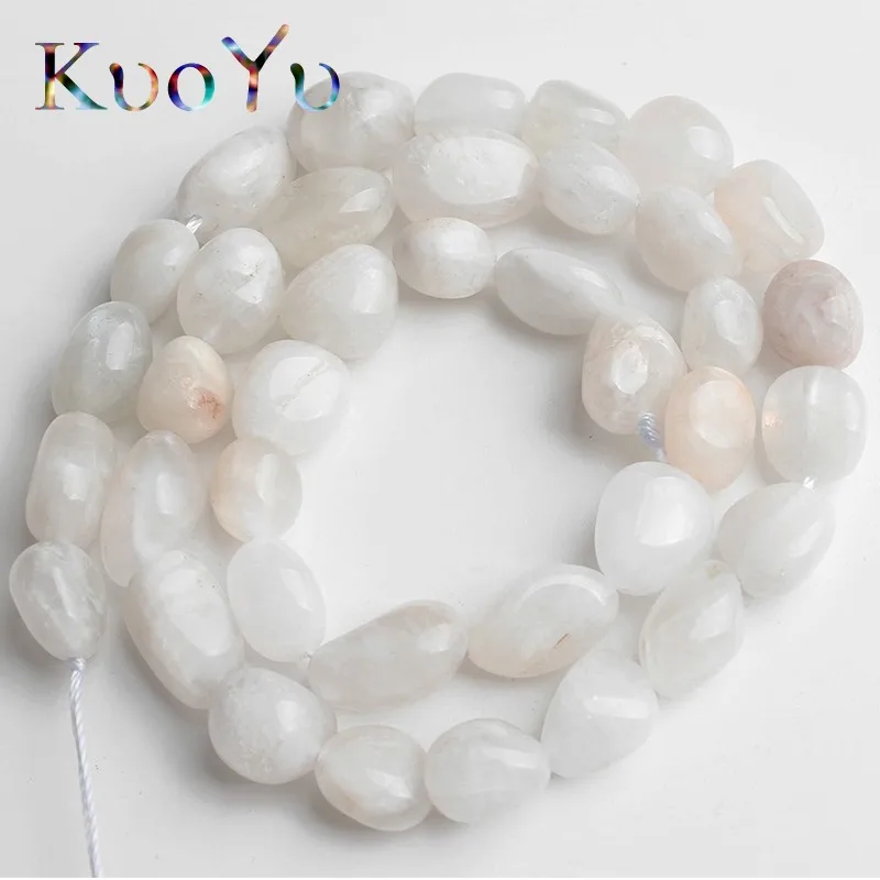 

8-10mm Natural Irregular Blue Moonstone Stone Beads Smooth Loose Spacer Beads For Jewelry Making DIY Bracelet Necklace 15'Strand