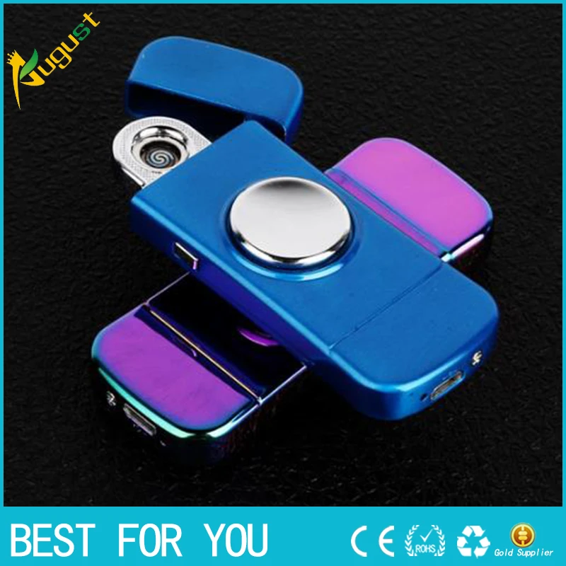

Cool Fingertip Gyro USB Electronic Lighter Hand SPinner Cigarette Lighter With Gift Box 5 Colors Pattern New
