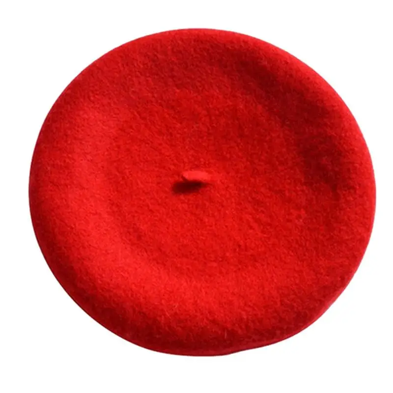 Одноцветный женский берет для девочек, французская художница, теплая шерстяная зимняя шапочка, шапка - Цвет: Red