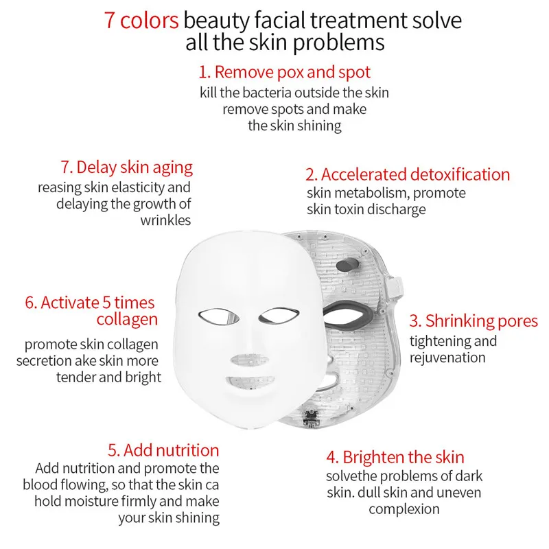 7 Colors Beauty Therapy Photon LED Facial Mask Light Skin Care Rejuvenation Wrinkle Acne Removal Face Beauty Spa Instrument 4950