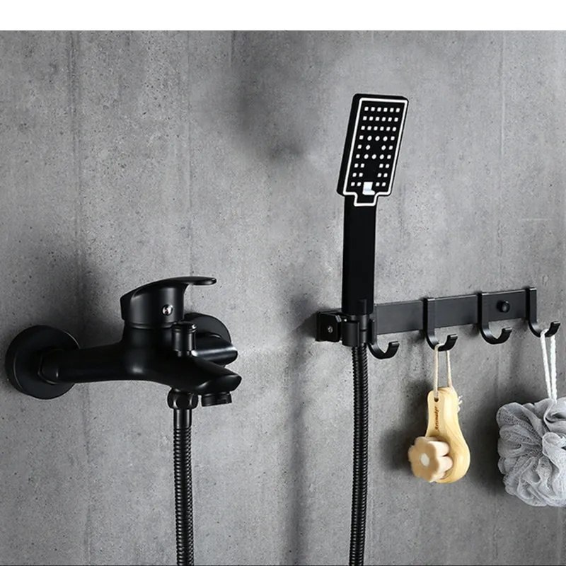Американский стиль, черный цвет, медный набор для душа, смеситель для ванной комнаты с ABS насадкой для душа, 150 см, шланг для душа, подвесные крючки