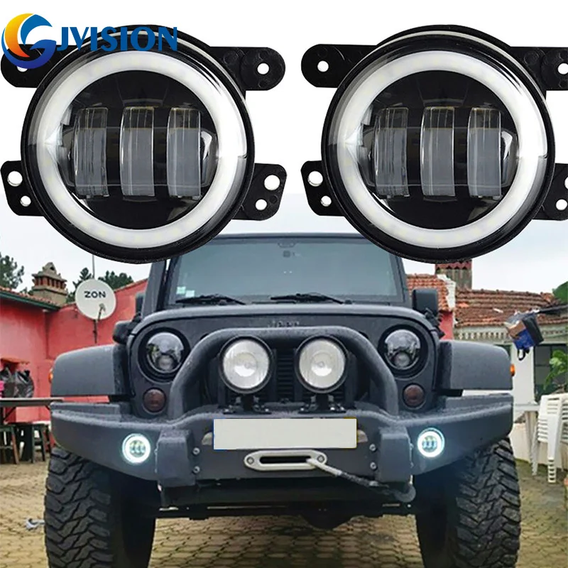 Round Pair 4 INCH LED Angel eyes Driving fog light DRL for Jeep