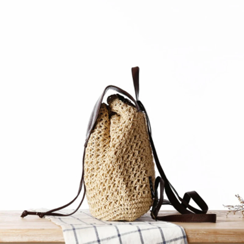 Women Backpack Drawstring Female Fashion Straw Bag Summer Beach INS Popular Lady Weave Back Pack Bag Large Travel Mochila BP0234 (4)