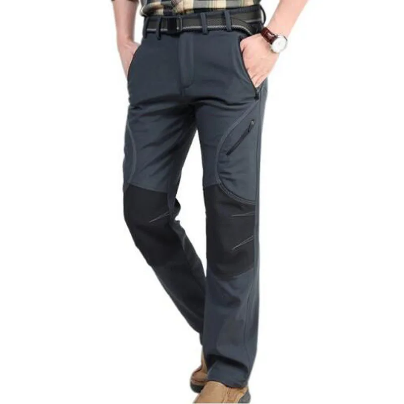 Aufdiazy Winter Men Fleece Softshell Hiking Pants Black Outdoor Sports Male Waterproof Windproof Thermal Camping Trousers JM023