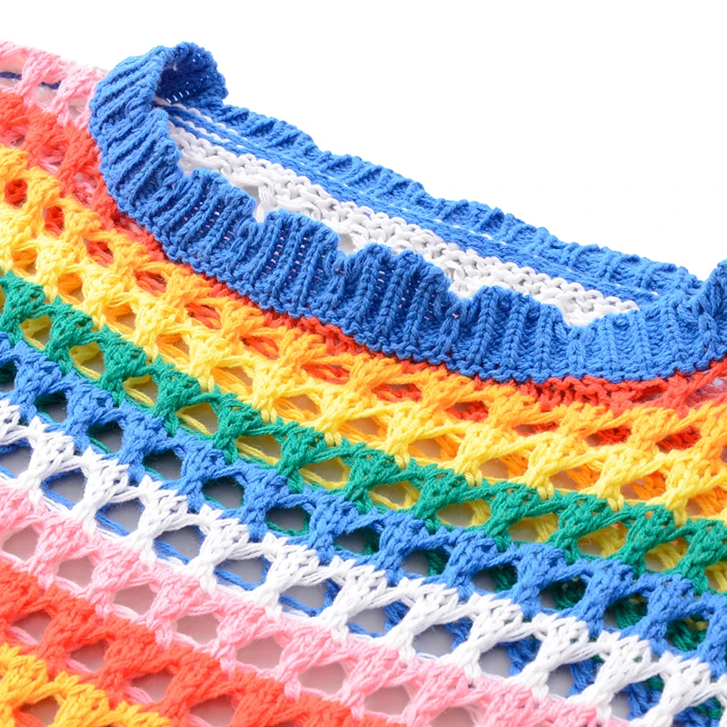 Hollow out sweaters color stripes knitted long sleeved female loose casual bottoming shirt o-neck pullovers computer knitted Sweaters